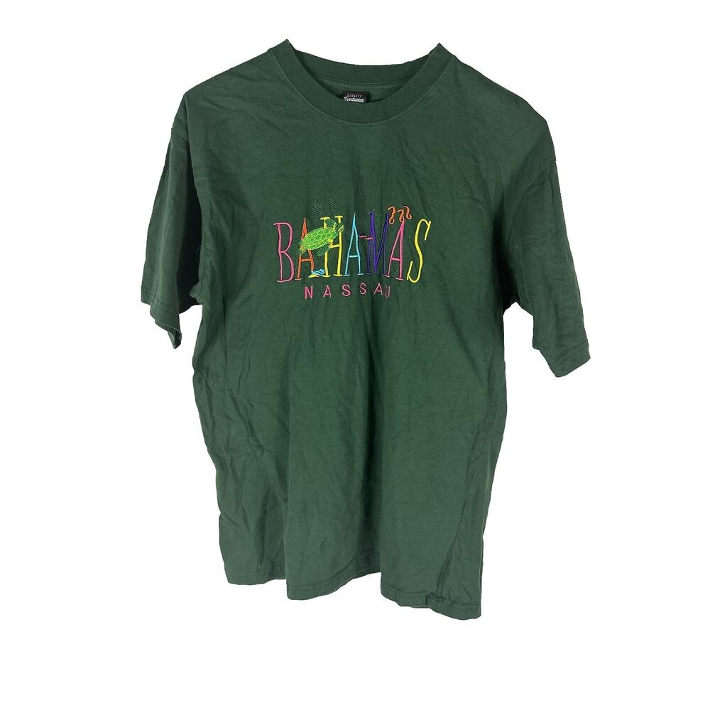 Vintage 90s Bahamas Nassau Tourist T-shirt Adult Extra Large Embroidered Green